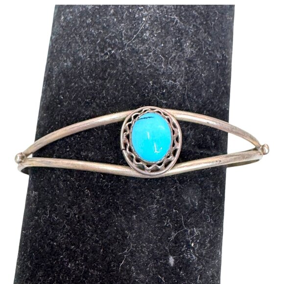 Vtg Sterling Silver Navajo Jack Whittaker Turquoise Cuff Bracelet 6.5" Signed JW - Picture 1 of 6